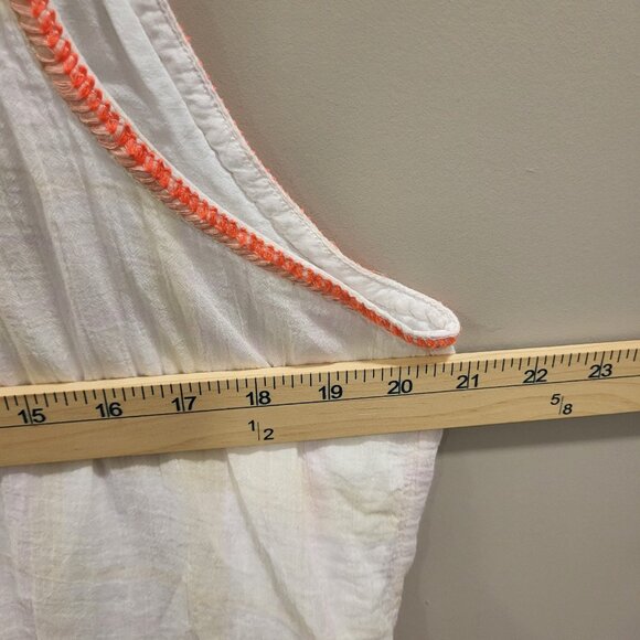 Free People Womens Subtle Plaid White Neon Orange Embroidered V Neck Dress Small - Picture 5 of 6